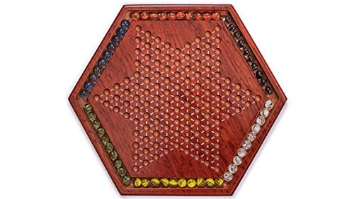 Wooden Chinese Checkers Board Game Set with Colorful Glass Marbles 13.6 Inches 