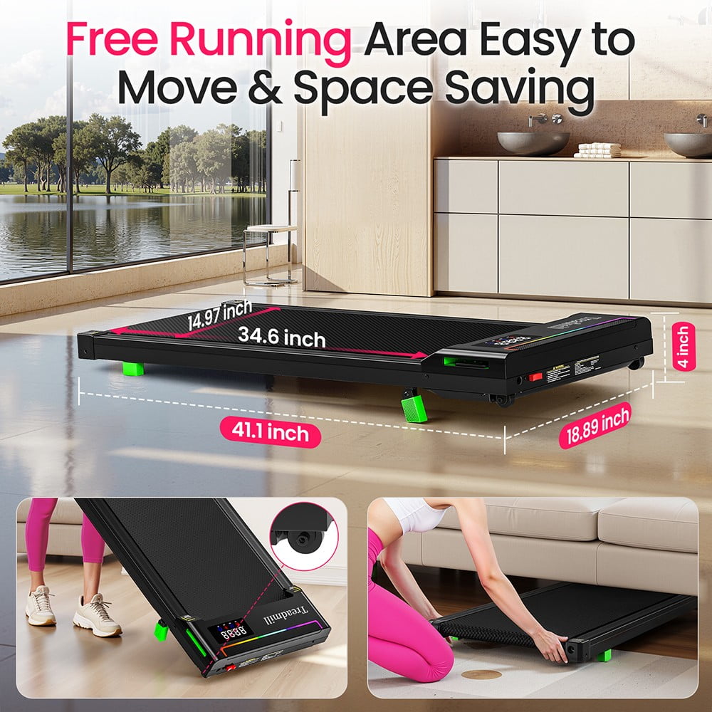 AKLUER P03-B Brushless Treadmill 6% Incline, 2.5HP Ultra-Quiet Motor, 0.6-4MPH Speed, 330lbs Capacity, LED Display & Dual Remote Control, Anti-Slip Belt, Shock Absorption, Compact Home Office Bl