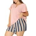 thumbnail image 5 of MODA NOVA Juniors Plus Size Floral Keyhole Flared Short Sleeve Chiffon Blouse Pink-1 2X, 5 of 7