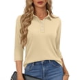 thumbnail image 2 of Qwertyu Polo Shirts for Women 3/4 Sleeve Tops Golf Tees Button Collared Cotton Shirt Business Casual Khaki XL, 2 of 5