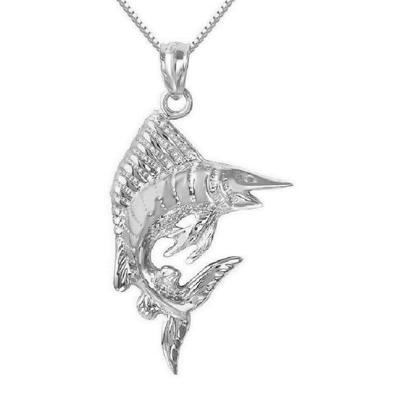 925 Sterling Silver Necklace w/ Sailfish Marlin Fish Pendant Charm