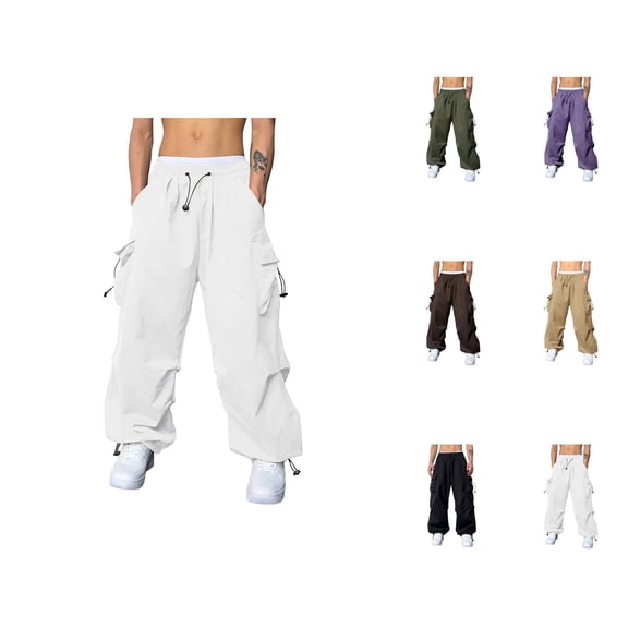 Baggy Cargo Pants Men 2026 Trendy Drawstring Elastic Waist Loose Fit Parachute Pants Harem Joggers with Pockets Streetwear