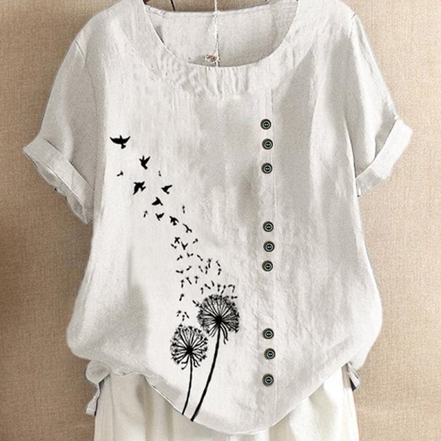 Qarigey Camisa de manga corta con cuello y botones estampados de de león para mujer Prendas para la parte del cuerpo Blanco 4XL Qarigey AP001990-20
