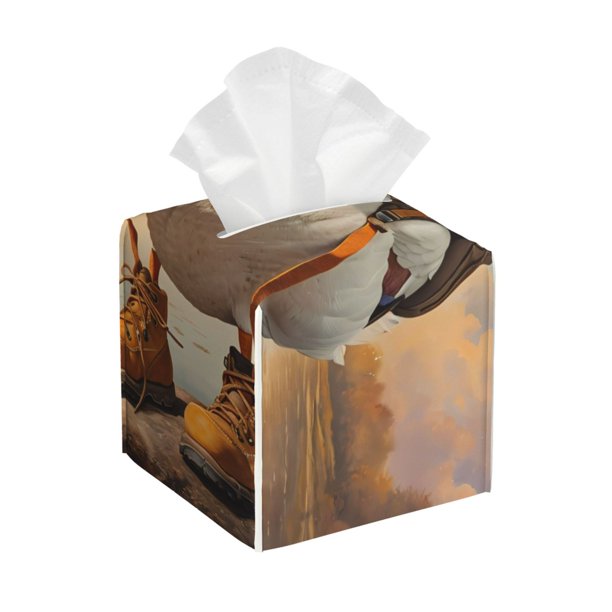 Balery Hiking Duck Porta Pañuelos de Cuero con Estampado – Funda Moderna Cuadrada para Caja de Pañuelos, Dispensador 5x5x5''