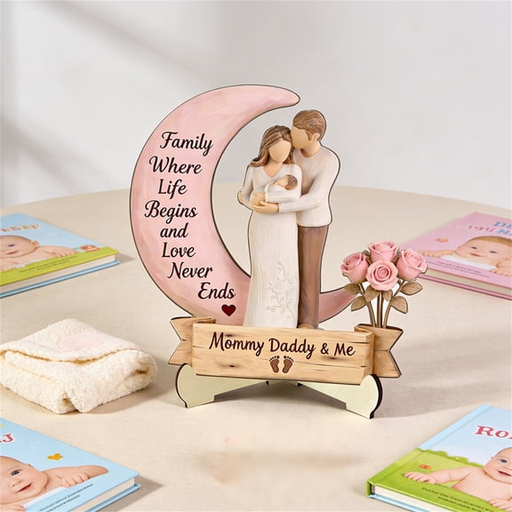 Japceit Wooden Fathers Day Mothers Day Gifts, Heart Shaped Parent Figurine Desk Decor Warm Ornament For Birthday Home Office Decoration