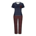thumbnail image 5 of Bovxnpu Pajamas for Women Set Loungewear Set, Women 2 Piece Lounge Set Short Sleeve Tops and Plaid Long Pants With Pocket Soft Sleepwear, 5 of 6