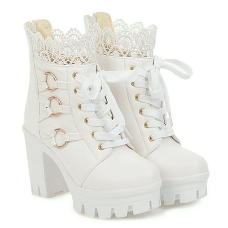 

Inkach Autumn And Winter New Round Toe Thick-soled Leather Short Boots British Style Women