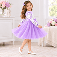 thumbnail image 4 of Lanbubble Toddler Girls Long Sleeve Dress Floral Tulle Dress with Ruffle Shoulders, 3-7 Years, 4 of 7