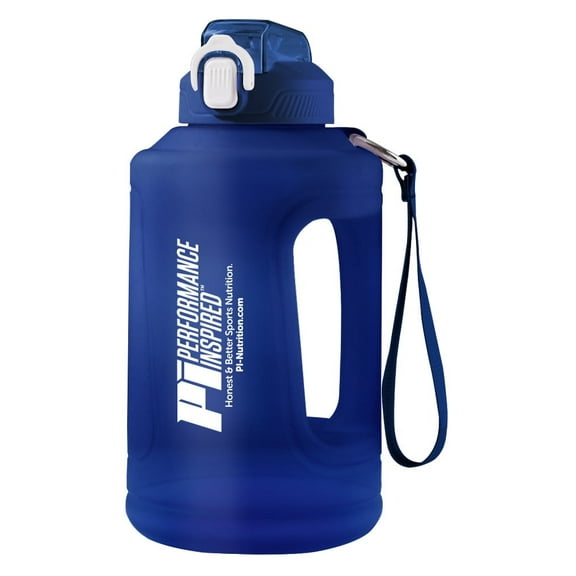 Performance Inspired Nutrition - 1/2 Gallon Water Jug - BPA free - Time Markers - Blue