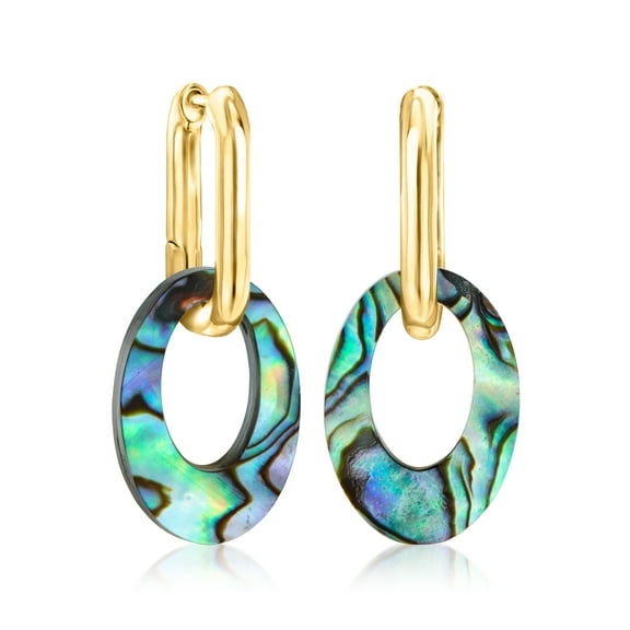 Ross-Simons 18kt Gold Over Sterling Hoop Earrings With Removable Oval Abalone Shell Drops, Women's, Adult