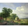 thumbnail image 2 of Van De Sande Bakhuyzen, Hendrik 14x12 Gold Ornate Wood Framed with Double Matting Museum Art Print Titled - A Wooded Landscape With Haymakers, 2 of 4