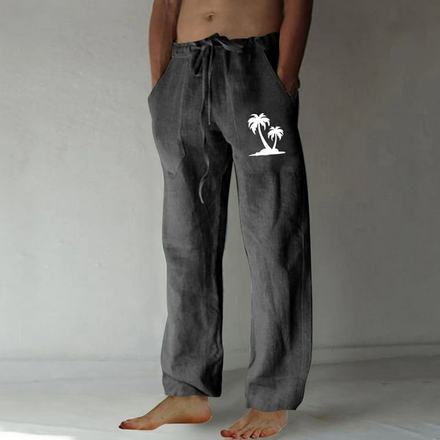Puntoco Pantalones casuales largos para hombre, pantalones casuales con estampado de moda para hombre, cintura elástica con bolsillos, pantalones deportivos
