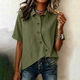 thumbnail image 4 of Pounoo Summer Tops for Women Lapel Collar Button Front Short Sleeve Tops for Women Relaxed Fit Daily Casual Lightweight Boho Tops for Women, 4 of 5