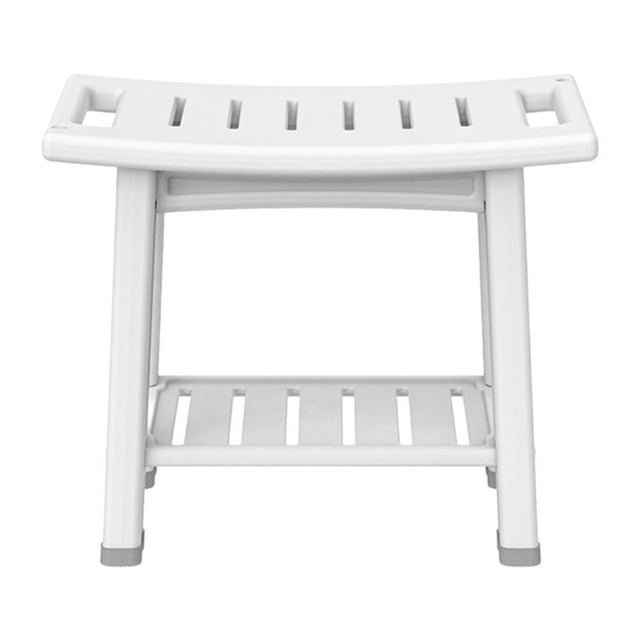 Bunblic Shower Bench Stool Bathroom Seat Footrest Rack Inside Shower with Storage Shelf SPA Bath Chair for Home Kitchen Garage Garden White