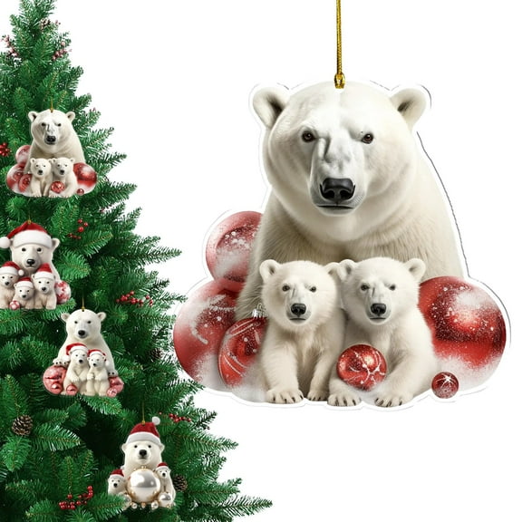 Polar Bear in Santa Hat Ornament – Birch Wood Holiday Decoration – Arctic for Animal Lovers