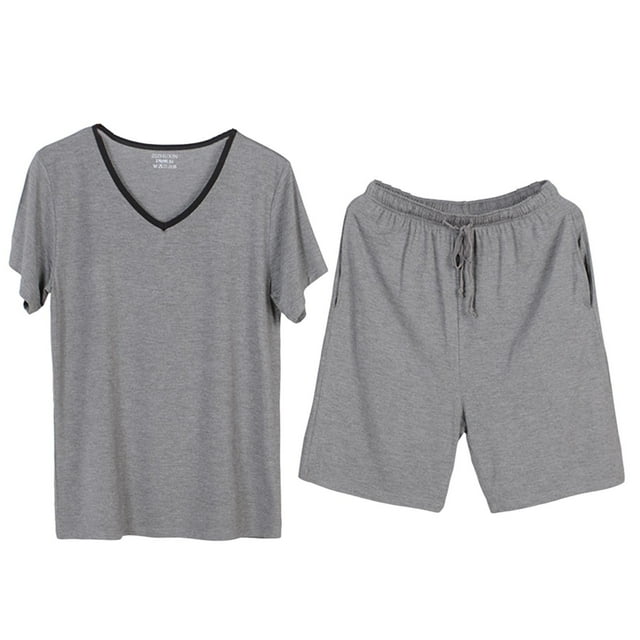 Comfy Pyjama en Modal pour Hommes 2 Pcs Grande Taille Ensemble de Shorts Manches Courtes Ultra Doux pour L'Automne Gris Foncé, L