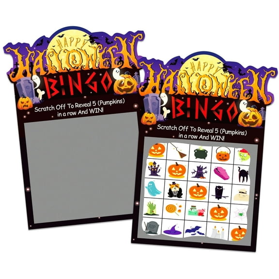 WaaHome Scratch Off Halloween Bingo Game Cards 26 Player Happy Halloween Party Game Scratch Off Bingo Game Card Halloween Bingo Card Halloween Party Favors School Classroom Family Activities