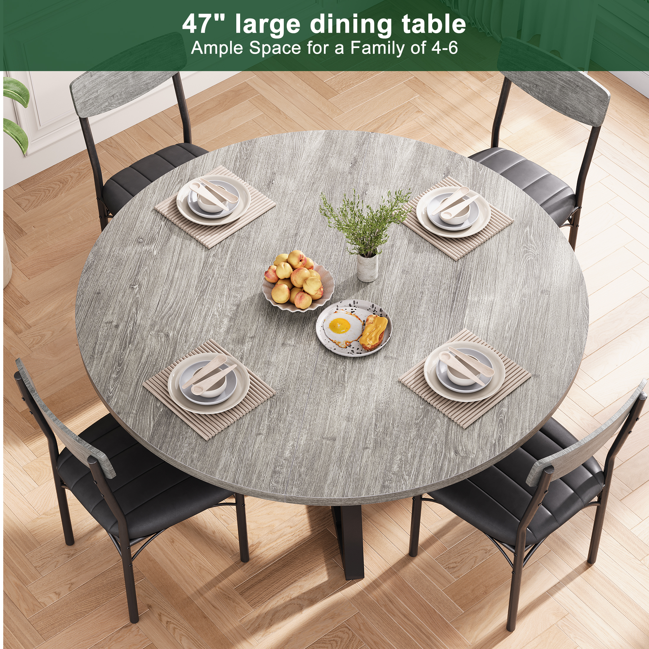 Anyact 47in Round Dining Table for 4, Kitchen Dining Room Circle Dinner Pedestal Table,Kitcen Table Sturdy Wood Kitchen & Dining Room Furniture, Gray(Only Table)