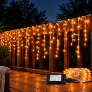 33ft 400 LED Orange Icicle Lights for Outdoor Holiday Decoration