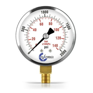 CARBO Instruments 2- 1/2" Pressure Gauge, Chrome Plated Steel Case, Dry, 0-2000 psi/kPa, Lower Mount 1/4" NPT