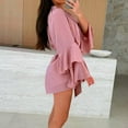 thumbnail image 6 of ZQUUVOU Lace Up Silk Dress for Women Long Sleeve Solid Color V Neck Flared Cuff Asymmetrical Hem Elegant Cocktail Dress Pink, 6 of 9