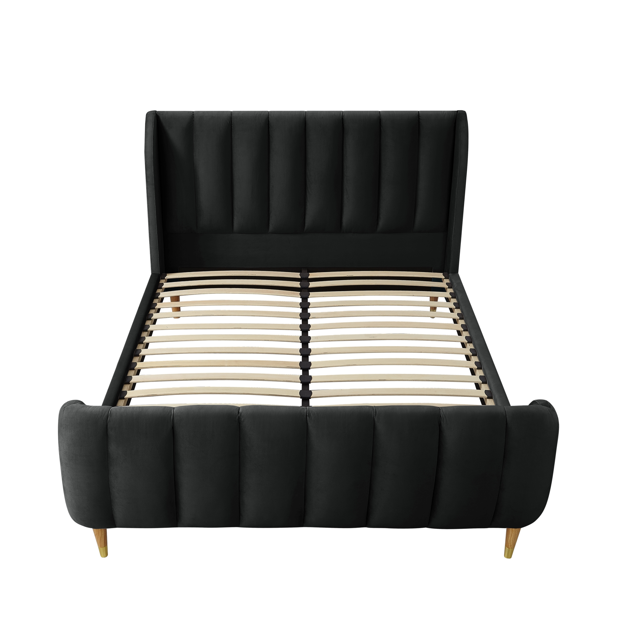 Loft Lyfe Devonte Upholstered Contemporary King Velvet Channel Tuffed Wingback Platform Bed, Black - image 2 of 10
