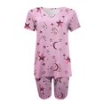 thumbnail image 3 of WILLBEST Womens Jeans Women's Gradient Print Short Sleeve V Neck Two Piece Outfits Shorts Set Polyester Work Pants, 3 of 3