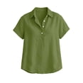 thumbnail image 6 of hoksml Women's Cotton Linen Collared Shirt, Short Sleeve Pull-On Button-Down Blouse, Loose Fit Casual Daily Office Wear Top, 6 of 7