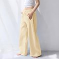 thumbnail image 6 of Elastic Waist Women's Solid Pants - Wide-Leg Side Pockets, Comfy Trendy Casual Full-Length Pants for Daily Wear & Office Relaxed Style Beige M, 6 of 9