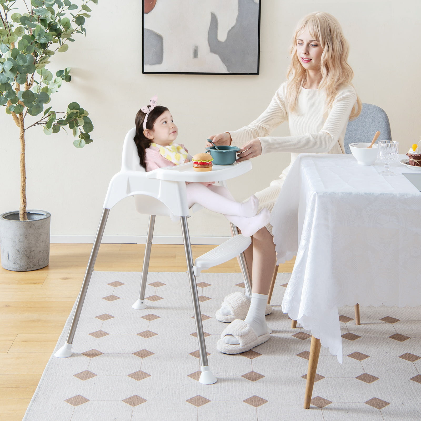 Infans 4-in-1 Convertible Baby High Chair Feeding w/ Removable Double Tray& Footrest