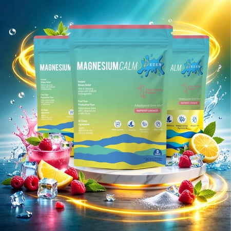 DEZEN Calm Magnesium Powdered Drink Mix with L Theanine, Ashwagandha, Vitamin D - 20 Sachets, Pack 3