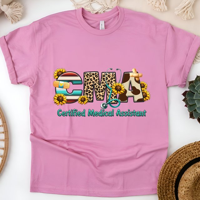 Cute CMA T-Shirt | Medical Assistant Appreciation Top with Sunflowers, Azalea, Size 3XL
