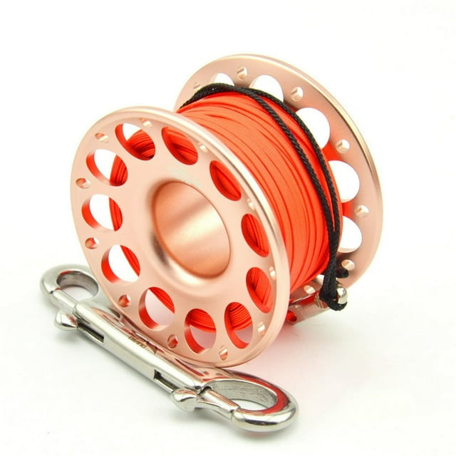 Keep Diving Aluminium Spool Reel Polyester Rope Hanging Rotatable Reels Freediving Underwater Accessories with Double End Hook Gold 30m