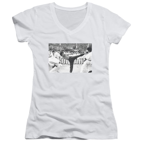 Bruce Lee Kick To The Head Junior Women's T-Shirt V-Neck White