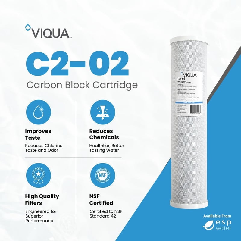 VIQUA C2-02 Genuine OEM Coconut Shell Carbon Block Water Filter 10 Micron, 20 x 4.5 Inch, Reduces Chlorine Taste & Odor Fits IHS12-D4, IHS22-D4, IHS22-E4 & Most 20x4.5" Housings