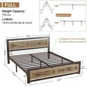 Behost Full Size Bed Frame, Farmhouse Wood Metal Platform Full Bed Frame with Headboard and 11 Underbed Storage