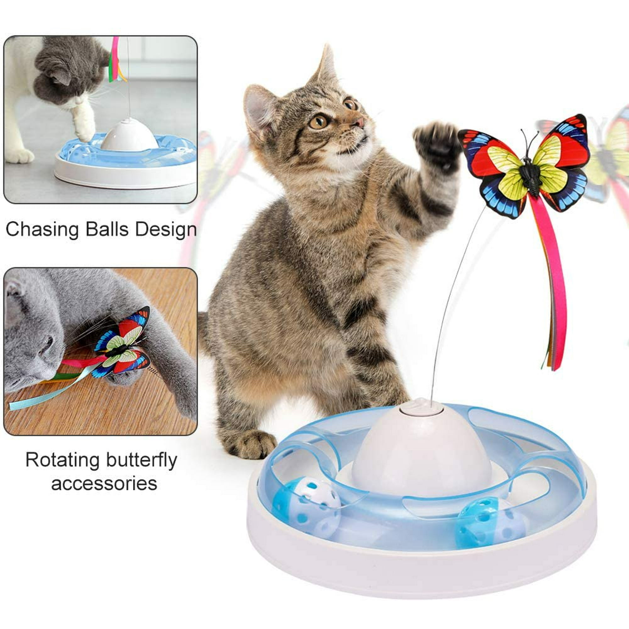 Iguohao Interactive Cat Toys For Indoor Cats Automatic Electronic Rotating Butterfly Cat Toy With Roller Tracks Ball Exercise Hunting Toy Games Funny