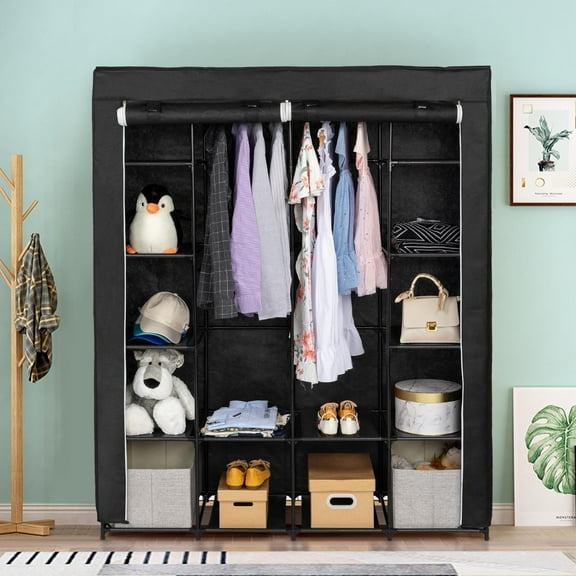 SamyoHome Non-Woven Fabric Portable Clothes Closet Storage Organizer, Black