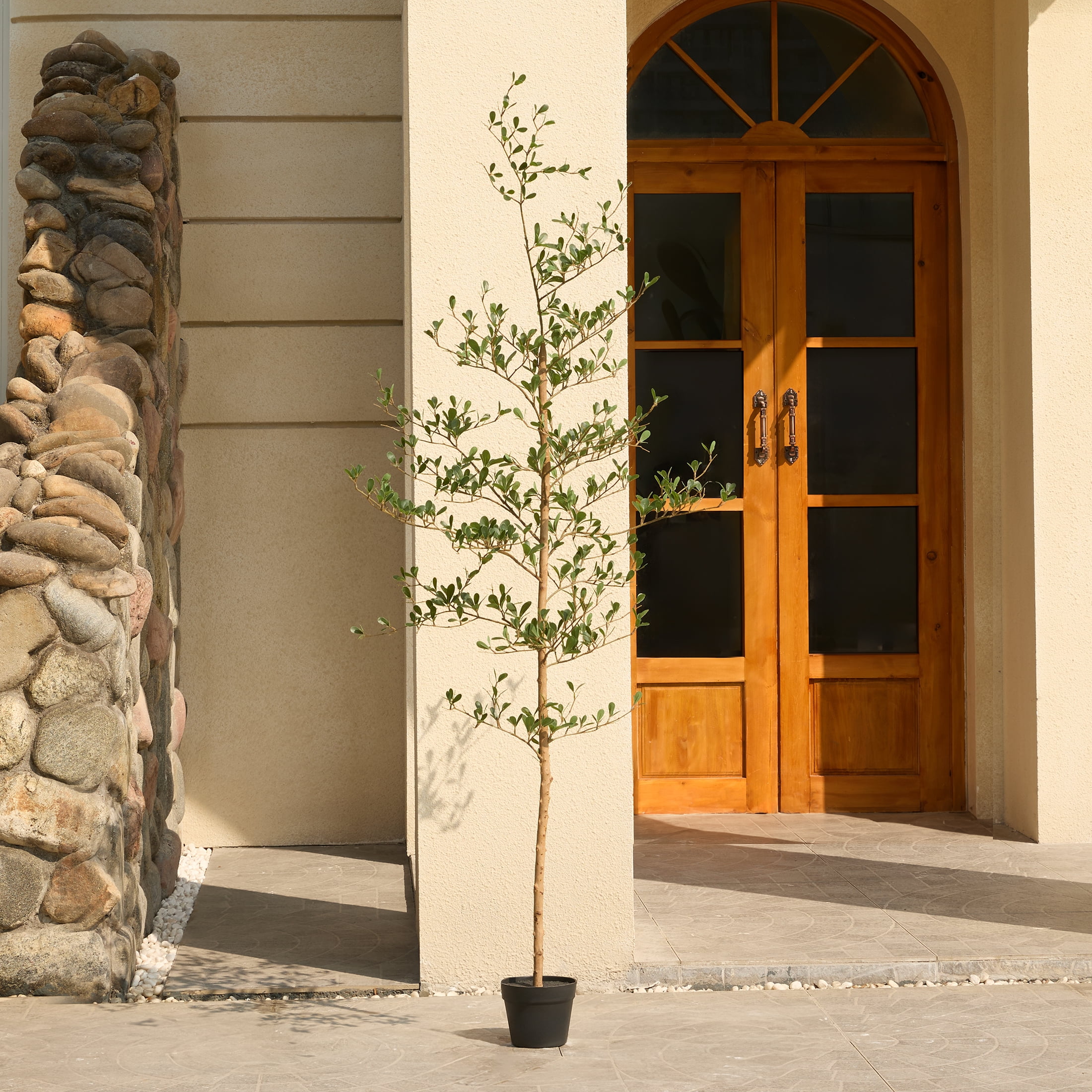 DR.Planzen 6ft Faux Black Olive Tree - Realistic Potted Artificial Tree with Natural Trunk & Silk Leaves - Tall Faux Plant for Home, Office, Indoor & Outdoor Decor - Low Maintenance & UV Resistant