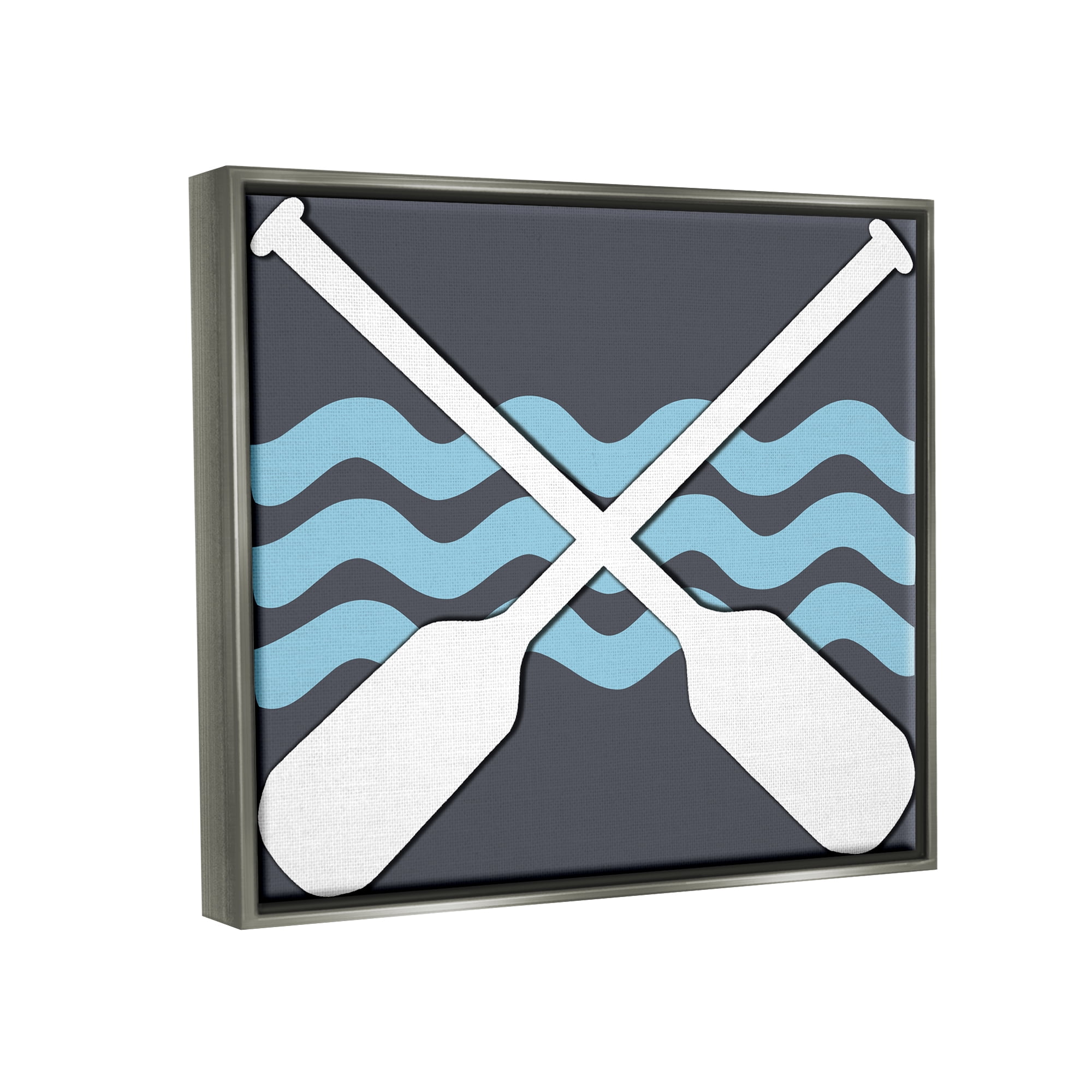Stupell Crossed Boat Oars Sea Waves Landscape Painting Gray Floater Framed Art Print Wall Art