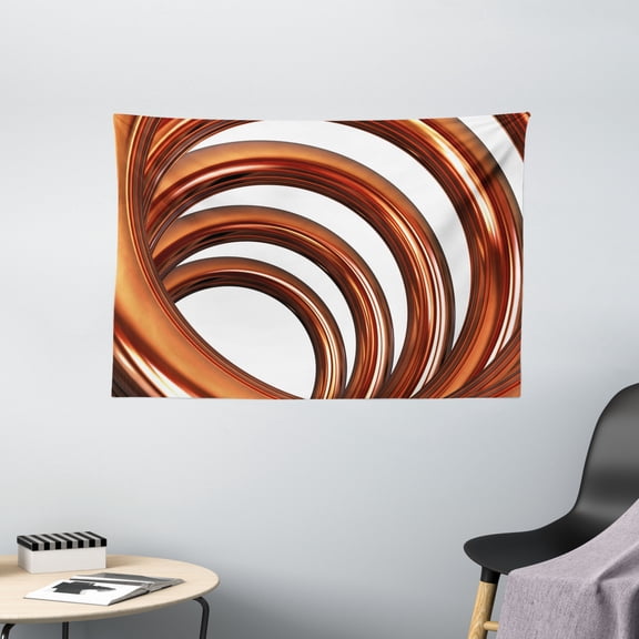 Copper Decor Tapestry, Copper Helix Coil Curved Spiral Pipe Swirled Shape on White Backdrop, Wall Hanging for Bedroom Living Room Dorm Decor, 60W X 40L Inches, Orange and White, by Ambesonne