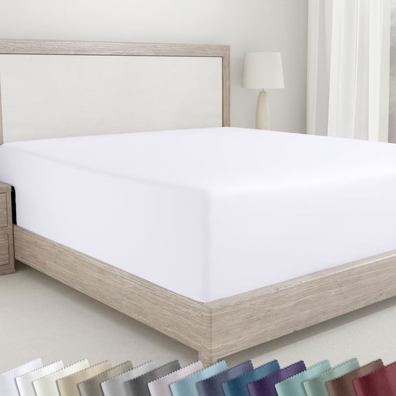 California Design Den Queen Fitted Sheet Only, Soft 400 Thread Count 100% Cotton Sateen, Deep Pocket, All-Around Elastic, Sidedicators - Bright White