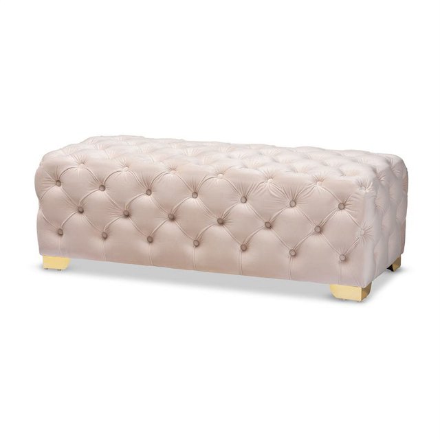 Bowery Hill Pouf Moderne en Velours Touffeté en Beige et Or