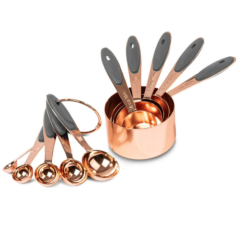 Akurn 10-Piece Measuring Cup and Spoon Set, Includes 5 Measuring Cups and 5  Measuring Spoons, Copper-Plated Stainless Steel Measuring Cups and Spoons