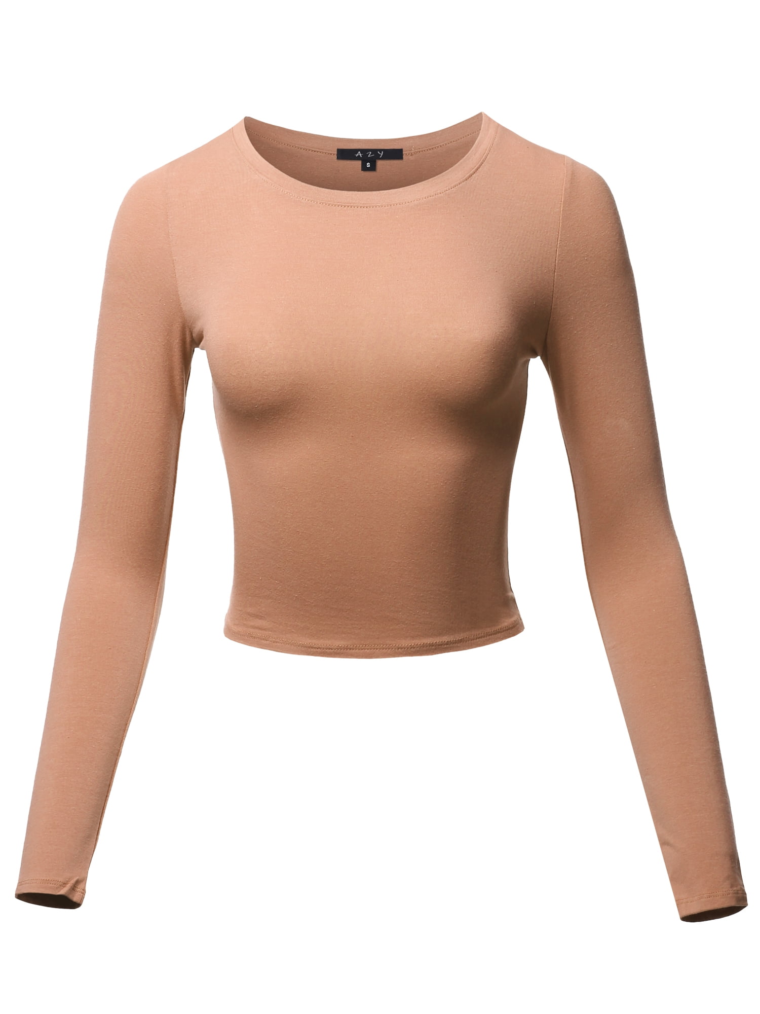 A2Y - A2Y Women's Basic Solid Stretchable Crew Neck Long Sleeve Crop ...