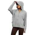 thumbnail image 3 of Women's Summer Long Sleeve Hooded Zipper Cardigan Jacket Coat, Solid Color Lightweight Sunscreen Outerwear, Casual Daily Wear Travel Beach Vacation Fashion Essential for Women, 3 of 9