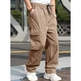 thumbnail image 2 of Faithtur Men's Loose Cargo Long Pants, Solid Color Drawstring Waist Straight Leg Trousers Casual Work Pants with Pockets, 2 of 8