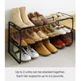 thumbnail image 6 of Yamazaki Home Stackable Shoe Rack, Black, Steel,  Holds up to 4 pairs of shoes per shelf, Supports 6.6 pounds, Expandable, Stackable, 6 of 7