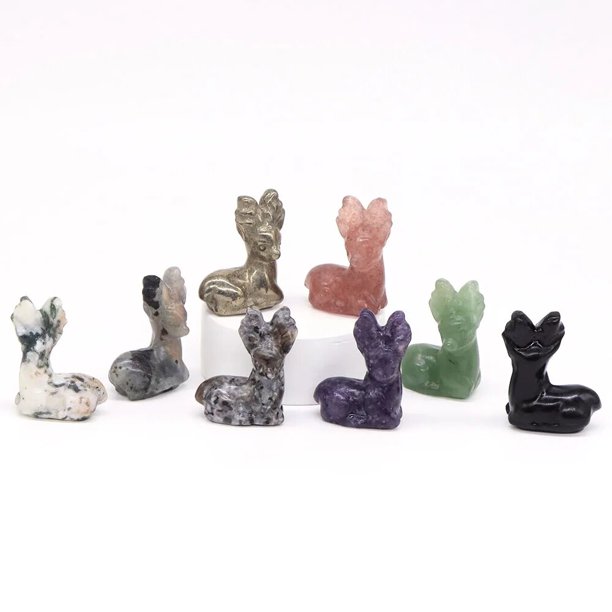 Estatua de ciervo de 1,2 ", piedra de pirita Natural, estatuilla de Animal curativo tallada de cristal, artesanías de piedras preciosas de Reiki, decoración del hogar, regalos de vacaciones