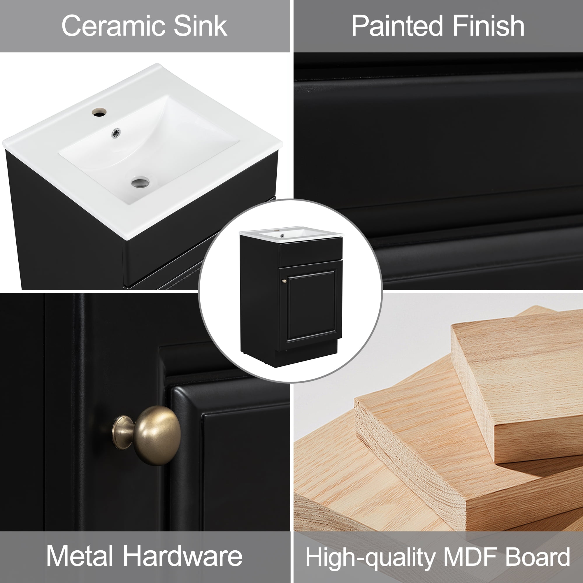 Euroco 20" Bathroom Vanity with Sink, Vanity Cabinet with Door Shelf and Adjustable Shelf